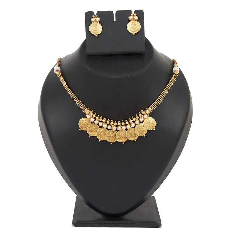 BodhaTraditional Indian, Islamic Arabic Chand Tara Gold Coin Necklace Set for Women (SJ_2700) - Image 5